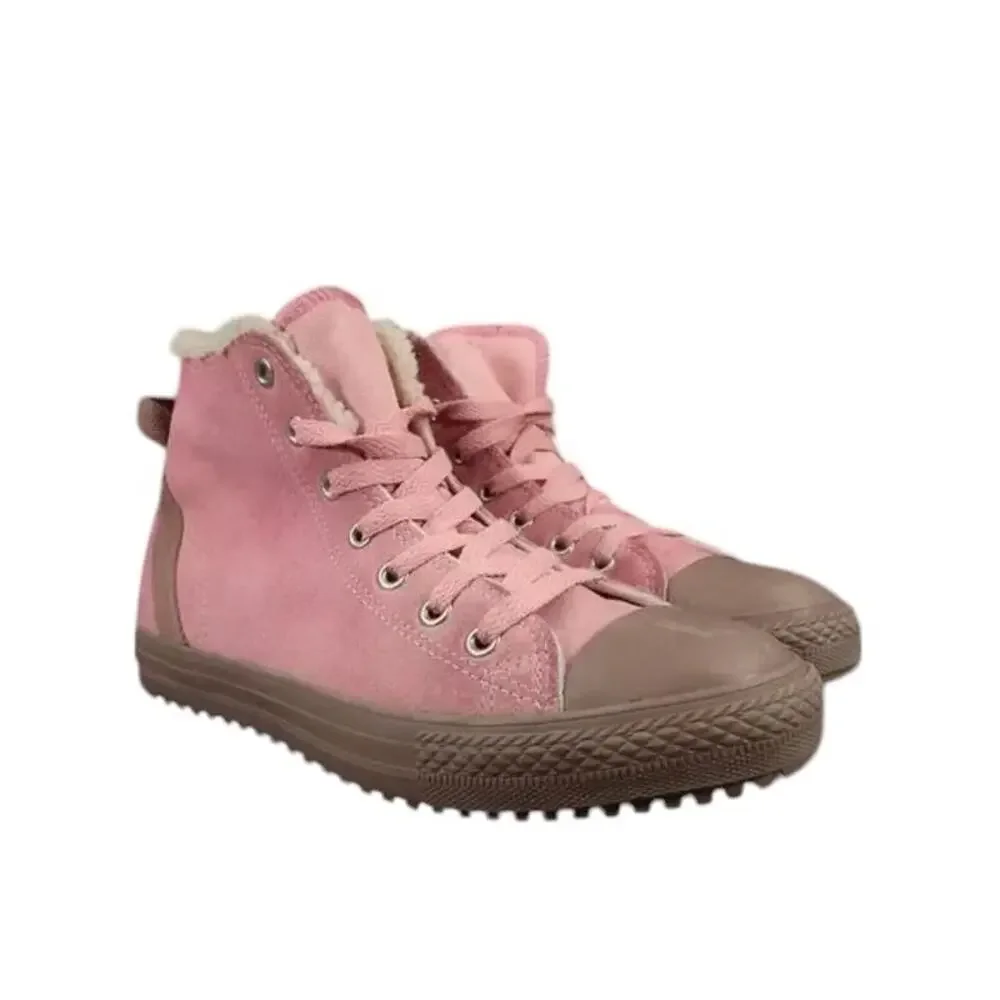 Converse Shoes Kids 6 Sneakers Chuck Taylor All Star Leather Faux Fur Pink Brown